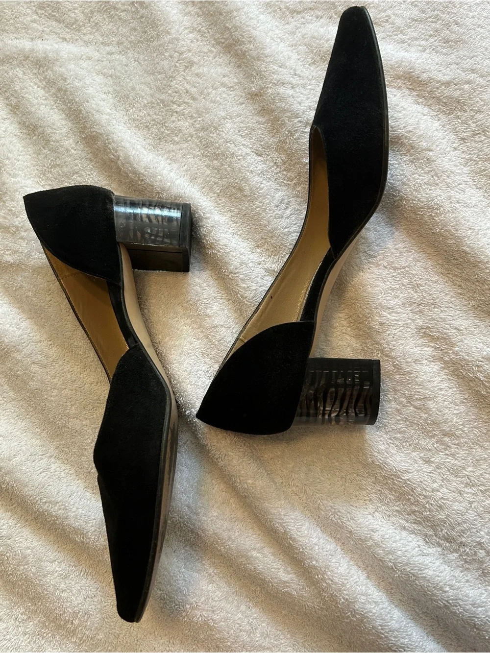 Black Suede Low Block Heel Pumps